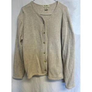 Eddie Bauer Cream Knit Cardigan Button Front Closure Ribbed Womens Large Tall